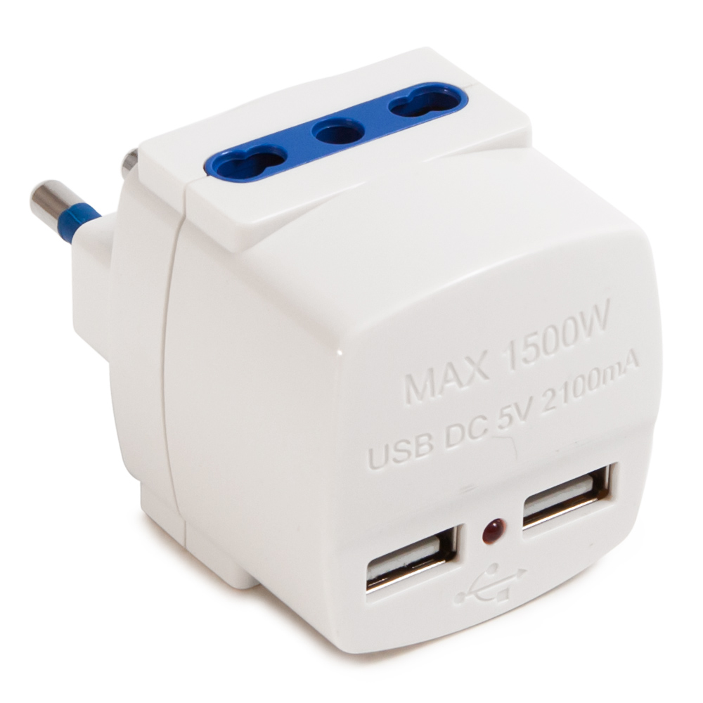 Adatt.16A+T 2 USB + 2 Bivalenti Bianco
