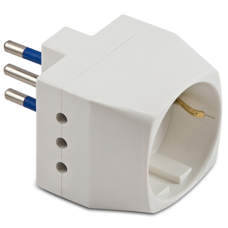 Adatt.Triplo-Schuko 10A 2P+T Bianco