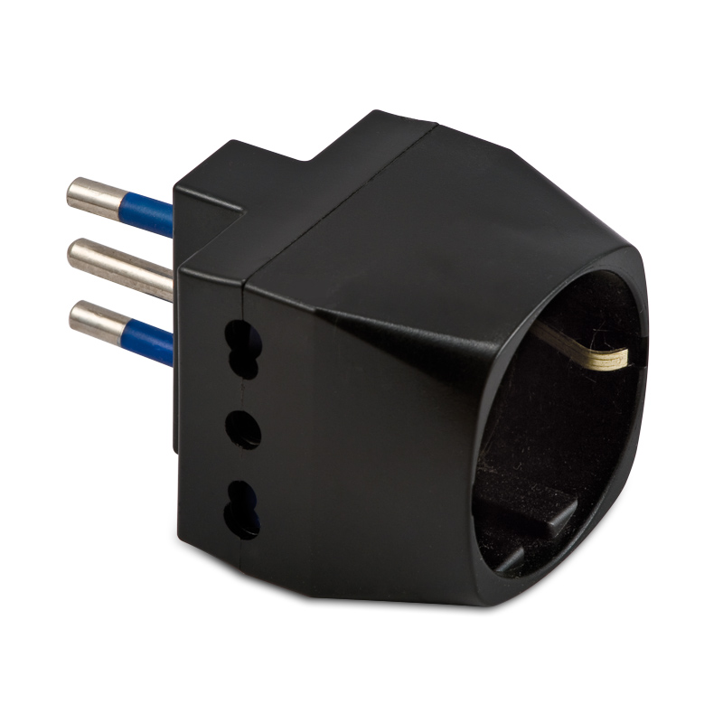 Adatt.Triplo-Schuko 10A 2P+T Nero