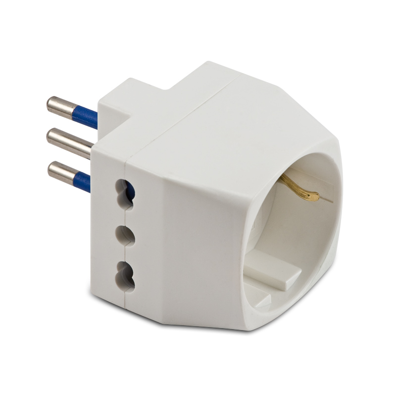 Adatt.Triplo-Schuko 10A 2P+T Bianco