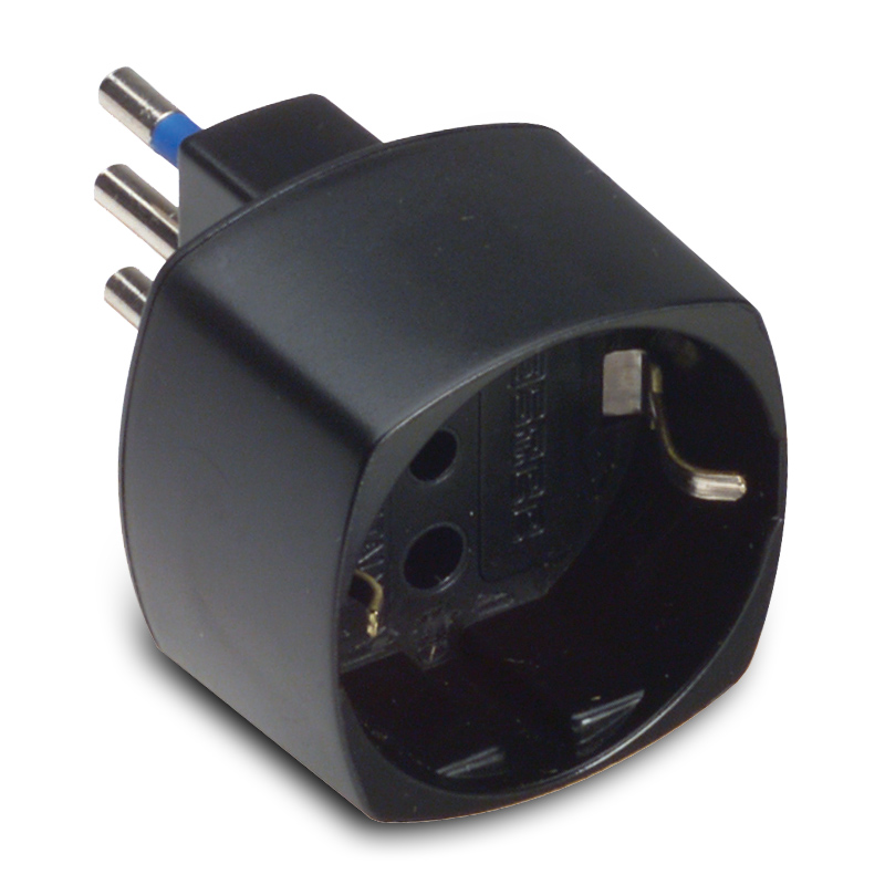 Adatt.Schuko 10A 2P+T Nero c.Sicurezza