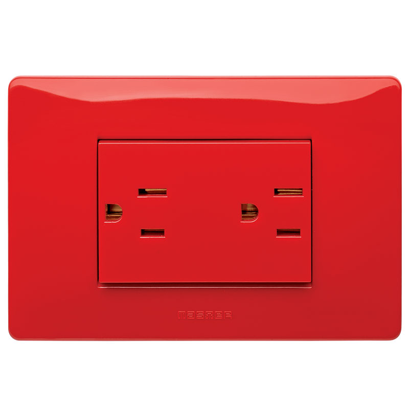 Doppia presa 2P+T 15A + Placca ROSSA