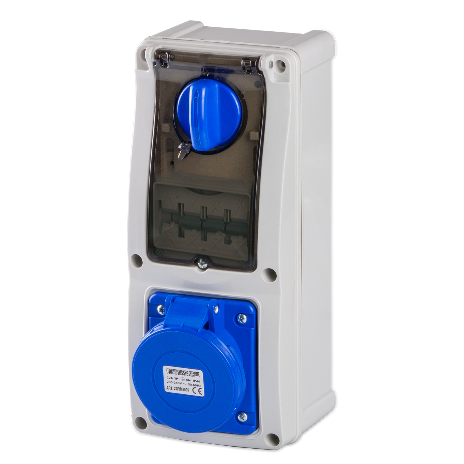 Socket 3P+E 32A 230V 9h Blue IP44 w.box