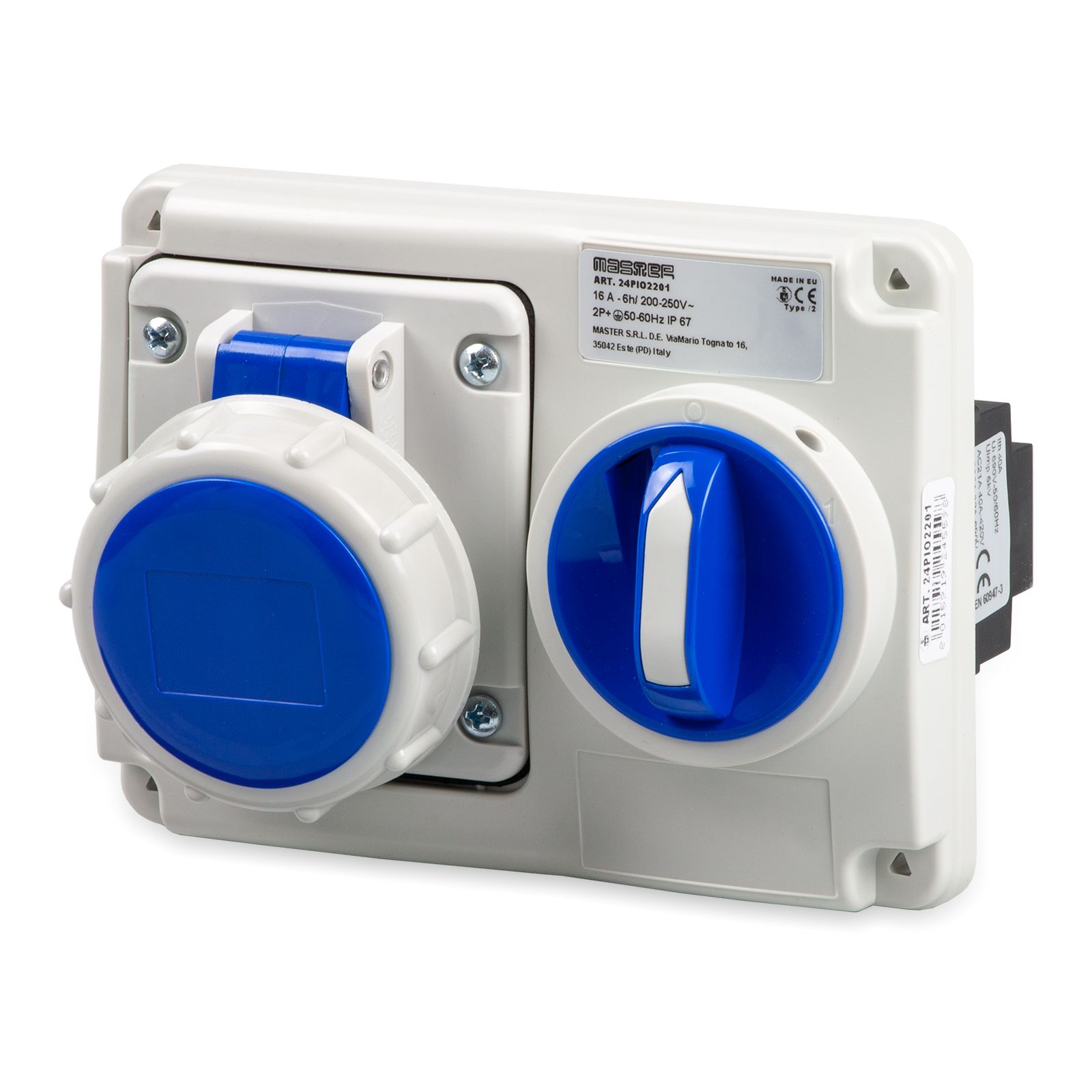 Pr.Int.Or.2P+T 16A 230V 6h BLU IP67