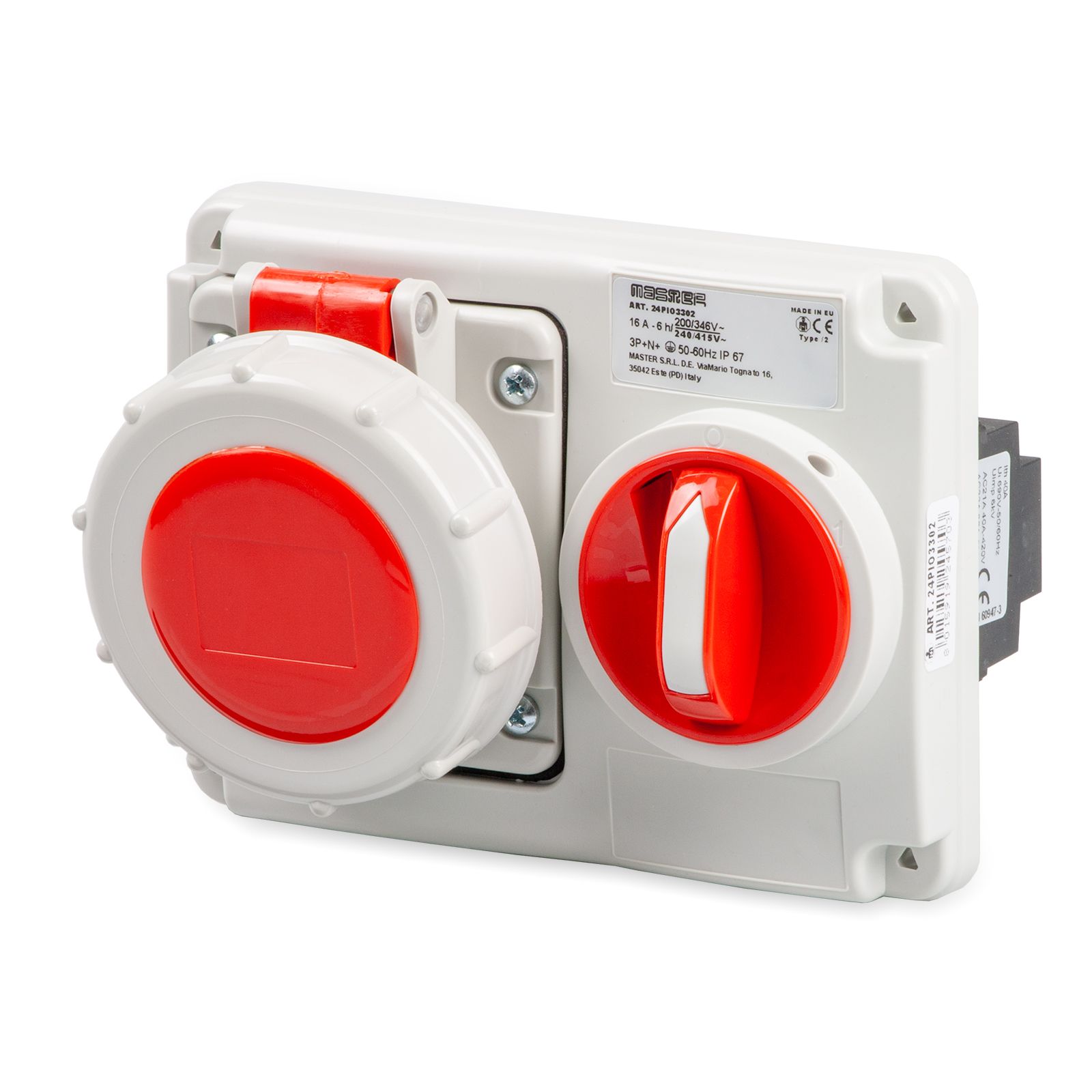 Pr.Int.Or.3P+N+T 16A 380V 6h ROSSA IP67