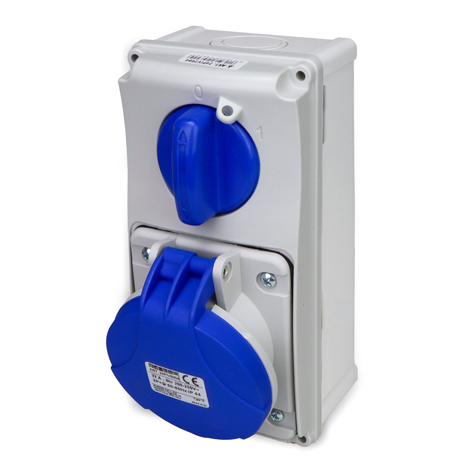 Enc.2P+T 32A 230V 6h Azul IP44 c.caja
