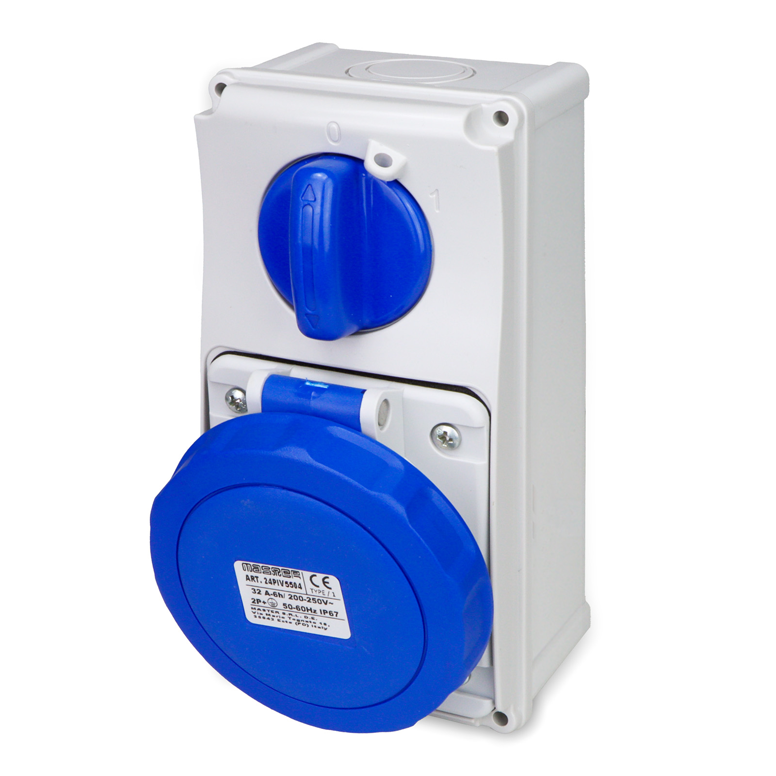 Pr.Int.Vr.2P+T 32A 230V 6h BLU IP67 c/Sc