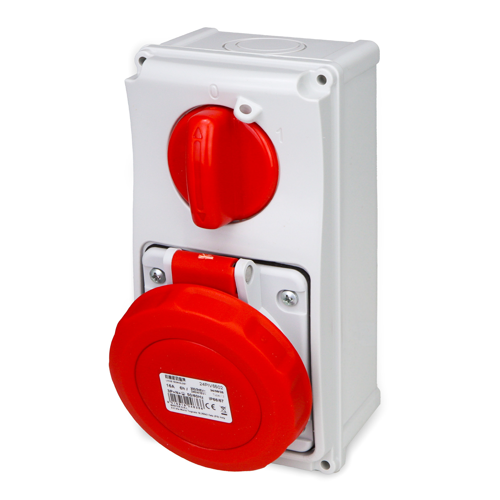 Prise 3P+N+T 16A 380V6h Rouge IP67 c.box