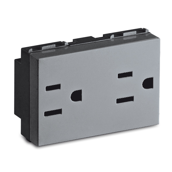 Presa americana doppia 2P+T 15A STEEL