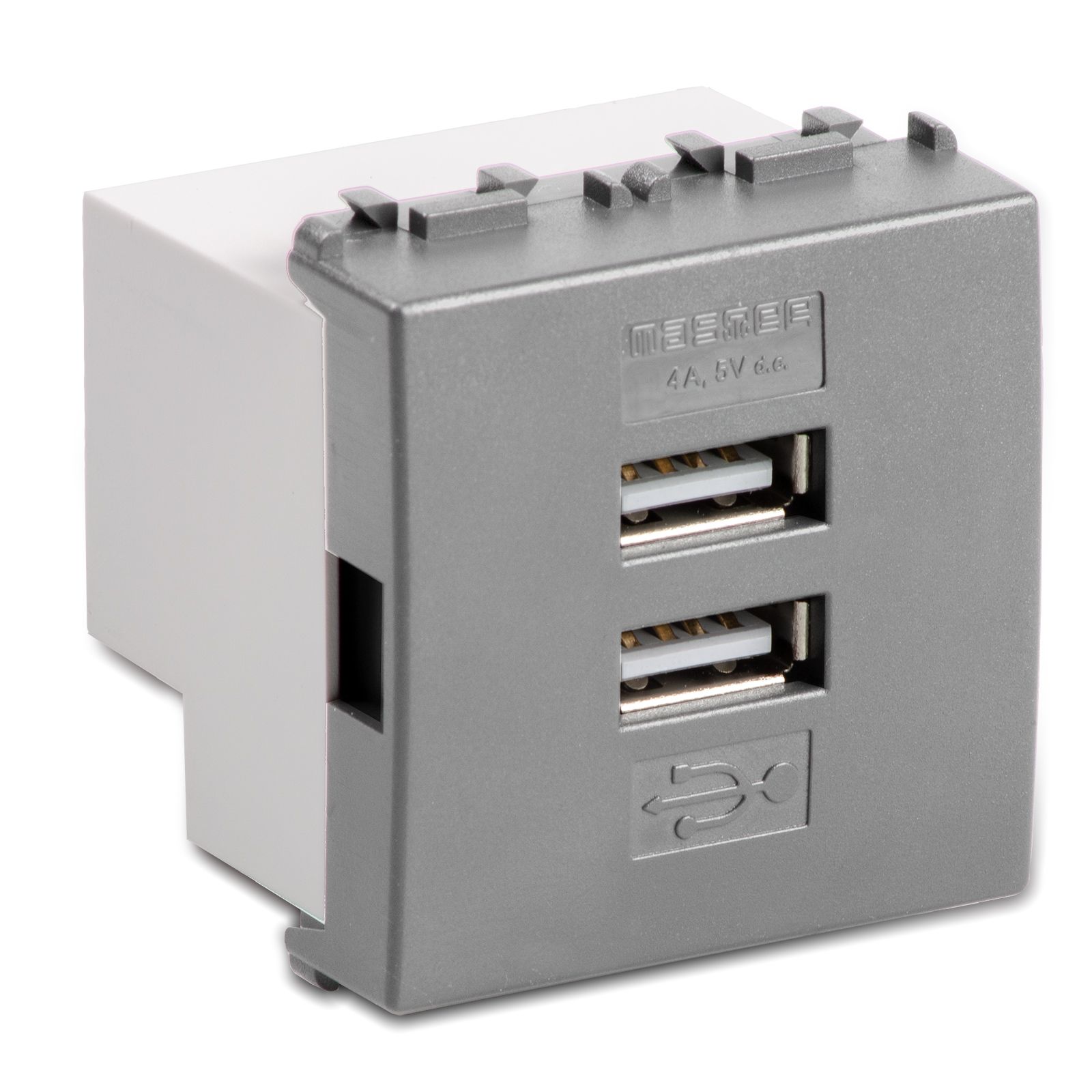 Alimentatore 2 USB 5V 4A 2mod. STEEL