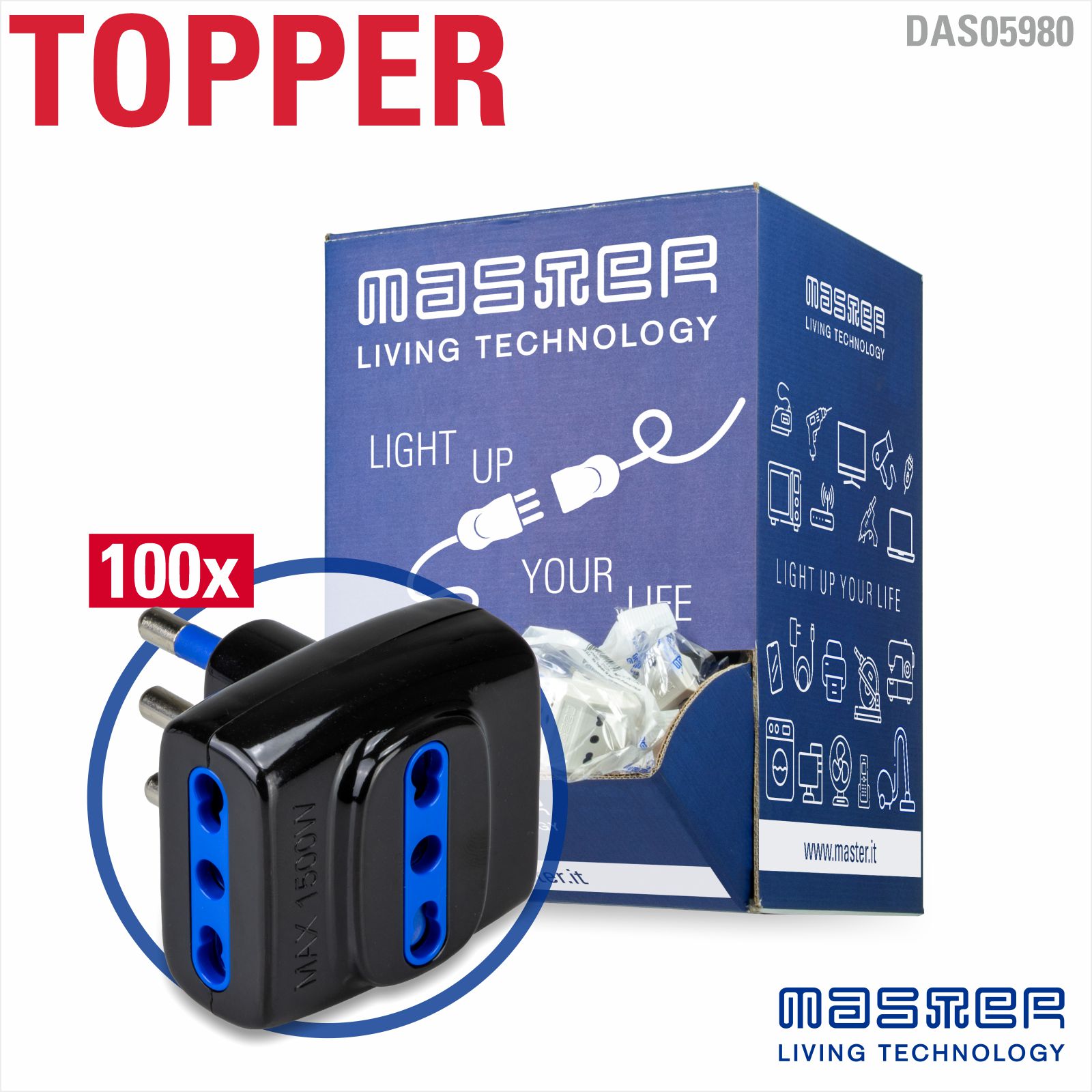 DISP.Adatt.triplo 16A 2P+T Nero Pz.100
